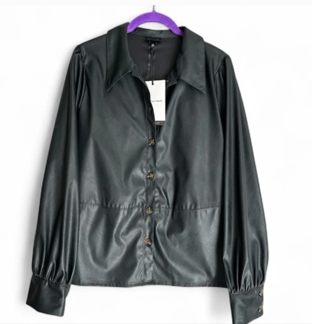 Who What Wear Faux Leather Button Front Top NWT